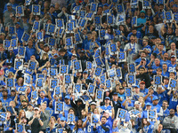 DETROIT,MICHIGAN-SEPTEMBER 8:  Fans hold signs for a third down in the stands during a game between the Detroit Lions and the Los Angeles Ra...