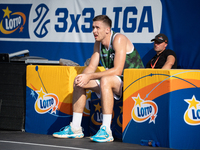 Krystian Kozluk participates in the LOTTO 3x3 League basketball game in Sosnowiec, Poland, on September 8, 2024. The Lotto 3x3 Liga tourname...