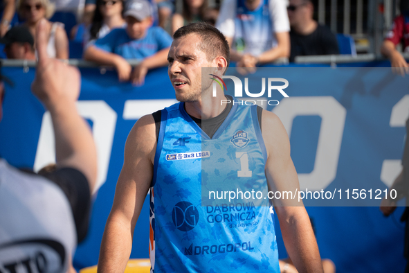 Wojciech Leszczynski participates in the LOTTO 3x3 League basketball game in Sosnowiec, Poland, on September 8, 2024. The Lotto 3x3 Liga tou...