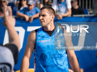 Wojciech Leszczynski participates in the LOTTO 3x3 League basketball game in Sosnowiec, Poland, on September 8, 2024. The Lotto 3x3 Liga tou...