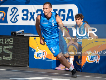 Wojciech Leszczynski participates in the LOTTO 3x3 League basketball game in Sosnowiec, Poland, on September 8, 2024. The Lotto 3x3 Liga tou...