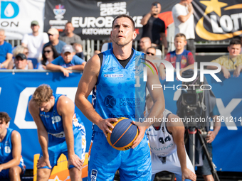 Wojciech Leszczynski participates in the LOTTO 3x3 League basketball game in Sosnowiec, Poland, on September 8, 2024. The Lotto 3x3 Liga tou...