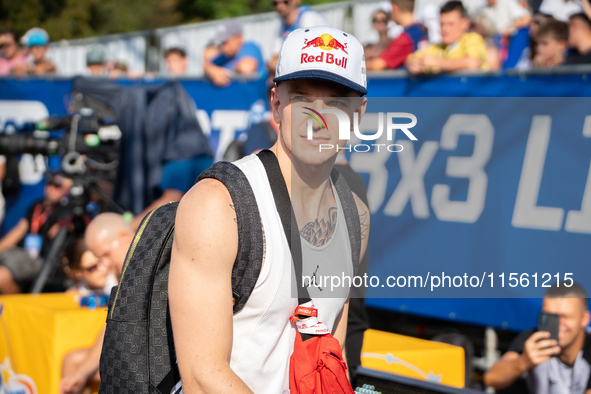 Polish dunker Piotr GRABO Grabowski attends the LOTTO 3x3 League basketball tournament in Sosnowiec, Poland, on September 8, 2024. 