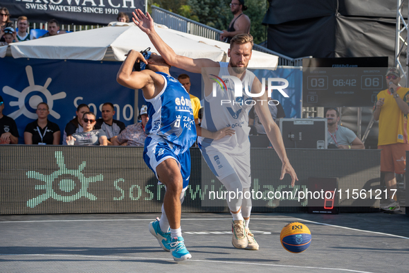 Szymon Rduch participates in the LOTTO 3x3 League basketball game in Sosnowiec, Poland, on September 8, 2024. Lotto 3x3 Liga tournament matc...