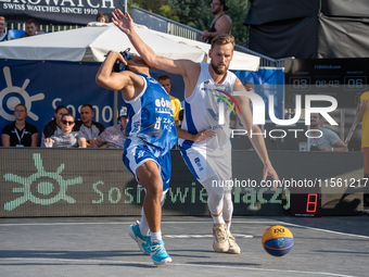 Szymon Rduch participates in the LOTTO 3x3 League basketball game in Sosnowiec, Poland, on September 8, 2024. Lotto 3x3 Liga tournament matc...