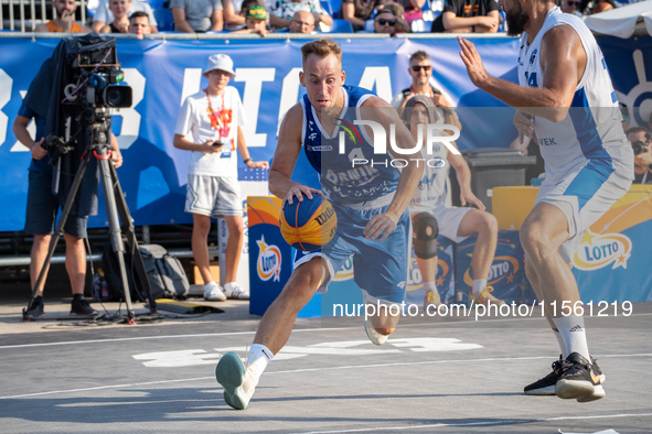 Damian Durski participates in the LOTTO 3x3 League basketball game in Sosnowiec, Poland, on September 8, 2024. The Lotto 3x3 Liga tournament...