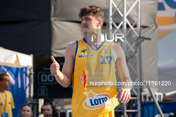 Mateusz Stawiak participates in the LOTTO 3x3 League basketball game in Sosnowiec, Poland, on September 8, 2024. The Lotto 3x3 Liga tourname...