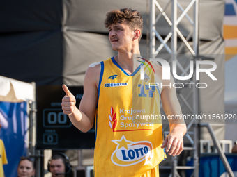 Mateusz Stawiak participates in the LOTTO 3x3 League basketball game in Sosnowiec, Poland, on September 8, 2024. The Lotto 3x3 Liga tourname...