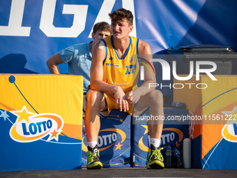 Mateusz Stawiak participates in the LOTTO 3x3 League basketball game in Sosnowiec, Poland, on September 8, 2024. The Lotto 3x3 Liga tourname...