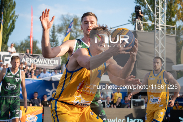 Mateusz Stawiak participates in the LOTTO 3x3 League basketball game in Sosnowiec, Poland, on September 8, 2024. The Lotto 3x3 Liga tourname...