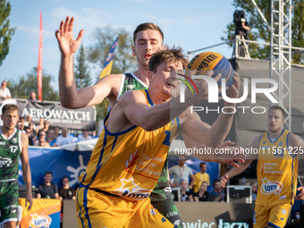 Mateusz Stawiak participates in the LOTTO 3x3 League basketball game in Sosnowiec, Poland, on September 8, 2024. The Lotto 3x3 Liga tourname...