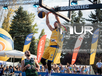 Wiktor Sewiol participates in the LOTTO 3x3 League basketball game in Sosnowiec, Poland, on September 8, 2024. The Lotto 3x3 Liga tournament...