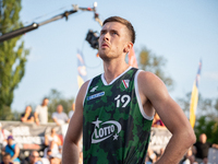 Krystian Kozluk participates in the LOTTO 3x3 League basketball game in Sosnowiec, Poland, on September 8, 2024. The Lotto 3x3 Liga tourname...