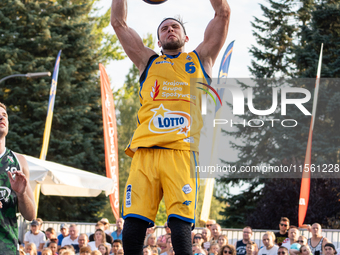 Wiktor Sewiol participates in the LOTTO 3x3 League basketball game in Sosnowiec, Poland, on September 8, 2024. The Lotto 3x3 Liga tournament...