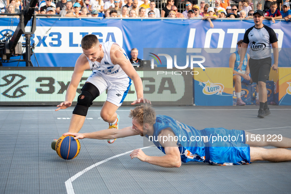 Kacper Ponitka and Krystian Zawadzki during the LOTTO 3x3 League basketball game in Sosnowiec, Poland, on September 8, 2024. Lotto 3x3 Liga...