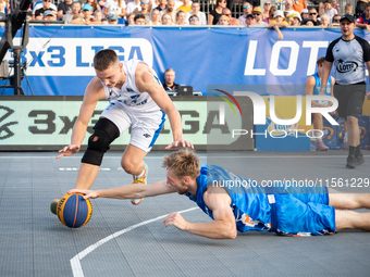 Kacper Ponitka and Krystian Zawadzki during the LOTTO 3x3 League basketball game in Sosnowiec, Poland, on September 8, 2024. Lotto 3x3 Liga...