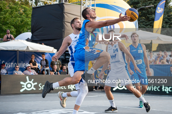 Wojciech Leszczynski participates in the LOTTO 3x3 League basketball game in Sosnowiec, Poland, on September 8, 2024. The Lotto 3x3 Liga tou...