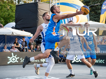 Wojciech Leszczynski participates in the LOTTO 3x3 League basketball game in Sosnowiec, Poland, on September 8, 2024. The Lotto 3x3 Liga tou...