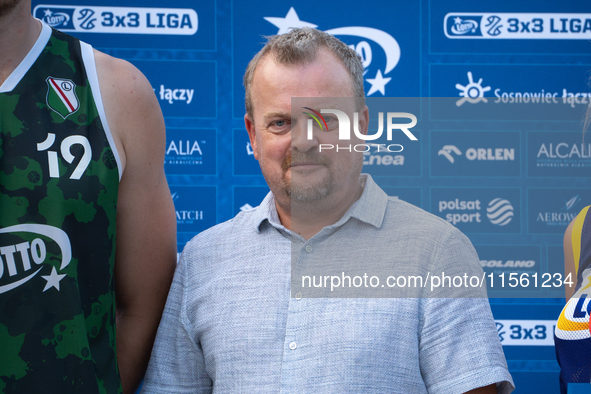 Mayor of Sosnowiec Arkadiusz Checinski attends the LOTTO 3x3 League basketball tournament in Sosnowiec, Poland, on September 8, 2024. 