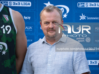 Mayor of Sosnowiec Arkadiusz Checinski attends the LOTTO 3x3 League basketball tournament in Sosnowiec, Poland, on September 8, 2024. (