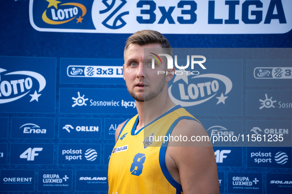 Przemyslaw Zamojski of the Krajowa Grupa Spozywcza Arka Gdynia team participates in the LOTTO 3x3 League basketball tournament in Sosnowiec,...