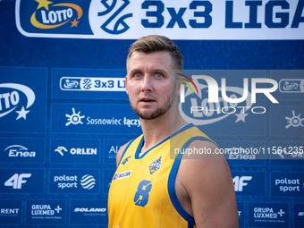 Przemyslaw Zamojski of the Krajowa Grupa Spozywcza Arka Gdynia team participates in the LOTTO 3x3 League basketball tournament in Sosnowiec,...