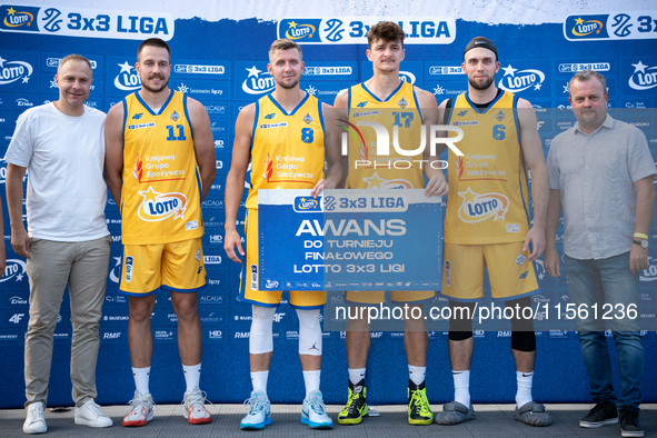 Krajowa Grupa Spozywcza Arka Gdynia players after advancing to the final basketball tournament of LOTTO 3x3 League in Sosnowiec, Poland, on...