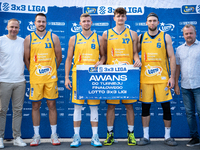 Krajowa Grupa Spozywcza Arka Gdynia players after advancing to the final basketball tournament of LOTTO 3x3 League in Sosnowiec, Poland, on...