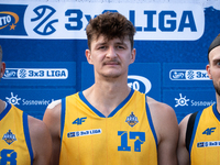 Mateusz Stawiak of the Krajowa Grupa Spozywcza Arka Gdynia team participates in the LOTTO 3x3 League basketball tournament in Sosnowiec, Pol...