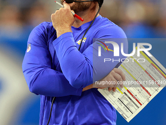 DETROIT,MICHIGAN-SEPTEMBER 8:  Los 
Angeles Rams head coach Sean McVay looks on from the sidelines during a game between the Detroit Lions a...