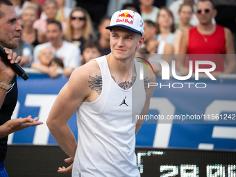 Polish dunker Piotr GRABO Grabowski attends the LOTTO 3x3 League basketball tournament in Sosnowiec, Poland, on September 8, 2024. (