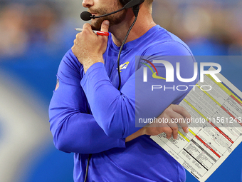 DETROIT,MICHIGAN-SEPTEMBER 8:  Los 
Angeles Rams head coach Sean McVay looks on from the sidelines during a game between the Detroit Lions a...