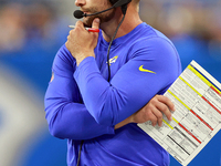 DETROIT,MICHIGAN-SEPTEMBER 8:  Los 
Angeles Rams head coach Sean McVay looks on from the sidelines during a game between the Detroit Lions a...