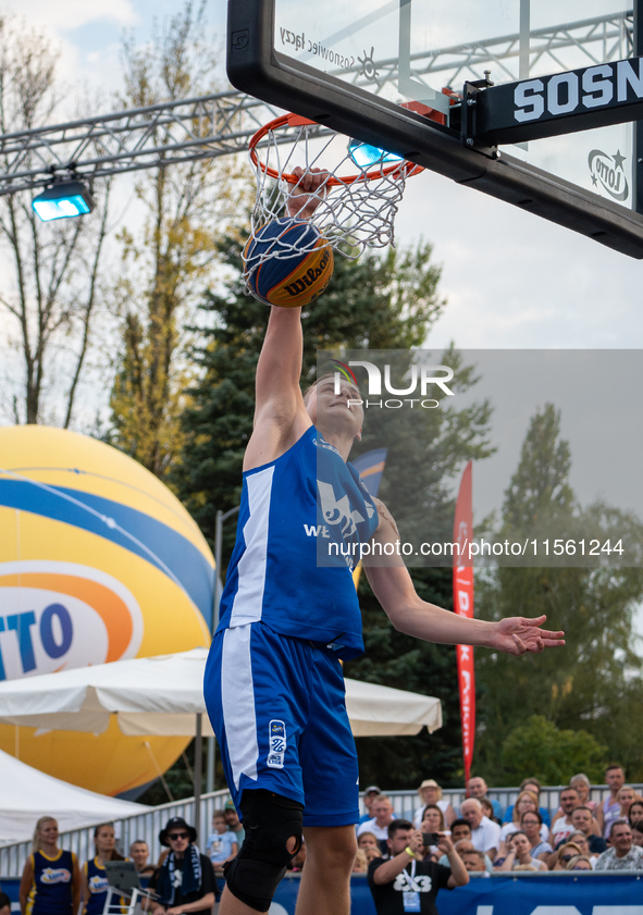 Kacper Ponitka participates in the LOTTO 3x3 League basketball game in Sosnowiec, Poland, on September 8, 2024. The Lotto 3x3 Liga tournamen...