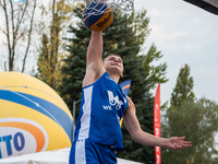 Kacper Ponitka participates in the LOTTO 3x3 League basketball game in Sosnowiec, Poland, on September 8, 2024. The Lotto 3x3 Liga tournamen...