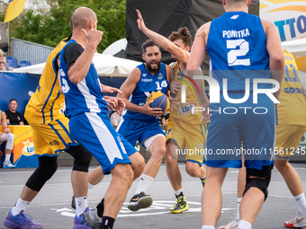 Pawel Pawlowski participates in the LOTTO 3x3 League basketball game in Sosnowiec, Poland, on September 8, 2024. The Lotto 3x3 Liga tourname...