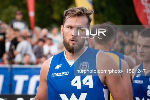 Szymon Rduch participates in the LOTTO 3x3 League basketball game in Sosnowiec, Poland, on September 8, 2024. The Lotto 3x3 Liga tournament...