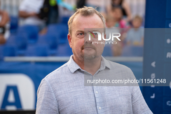 Mayor of Sosnowiec Arkadiusz Checinski attends the LOTTO 3x3 League basketball tournament in Sosnowiec, Poland, on September 8, 2024. 