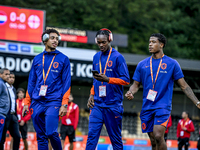 Netherlands players Tyrese Asante, Emmanuel Emegha, and Ryan Flamingo during the match between the Netherlands and Georgia at the Covebo Sta...