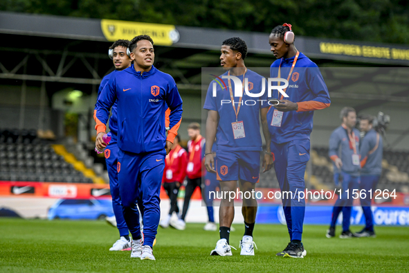 Netherlands player Million Manhoef, Netherlands player Ryan Flamingo, and Netherlands player Emmanuel Emegha during the match between the Ne...