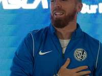 Iker Muniain gestures as he is unveiled at Estadio Pedro Bidegain in Buenos Aires, Argentina, on September 9, 2024. (