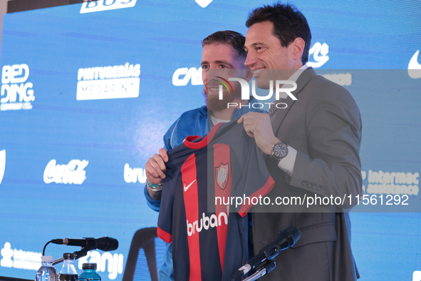 In Buenos Aires, Argentina, on September 9, 2024, Spanish footballer Iker Muniain speaks at a press conference after practicing with the San...