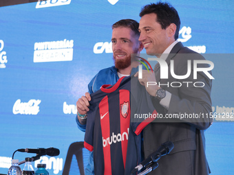 In Buenos Aires, Argentina, on September 9, 2024, Spanish footballer Iker Muniain speaks at a press conference after practicing with the San...