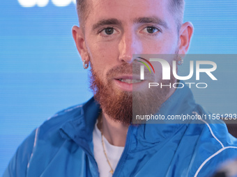 In Buenos Aires, Argentina, on September 9, 2024, Spanish footballer Iker Muniain speaks at a press conference after practicing with the San...