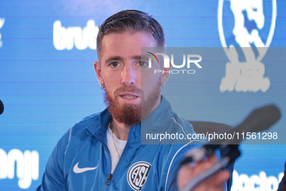 In Buenos Aires, Argentina, on September 9, 2024, Spanish footballer Iker Muniain speaks at a press conference after practicing with the San...