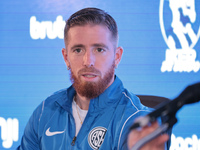 In Buenos Aires, Argentina, on September 9, 2024, Spanish footballer Iker Muniain speaks at a press conference after practicing with the San...