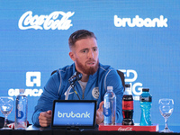 In Buenos Aires, Argentina, on September 9, 2024, Spanish footballer Iker Muniain speaks at a press conference after practicing with the San...