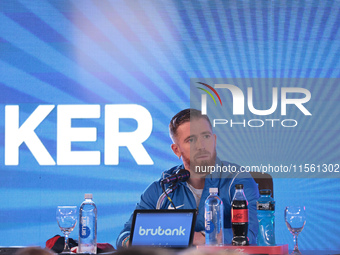 In Buenos Aires, Argentina, on September 9, 2024, Spanish footballer Iker Muniain speaks at a press conference after practicing with the San...