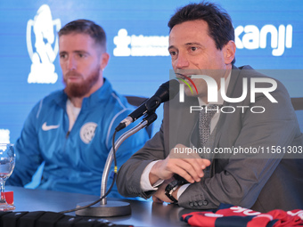 In Buenos Aires, Argentina, on September 9, 2024, Spanish footballer Iker Muniain speaks at a press conference after practicing with the San...