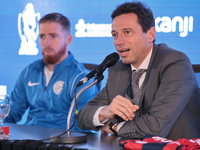 In Buenos Aires, Argentina, on September 9, 2024, Spanish footballer Iker Muniain speaks at a press conference after practicing with the San...